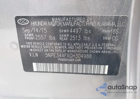 2016 Hyundai Sonata Sport z USA, uszkodzony, nr VIN 5NPE34AFXGH304988